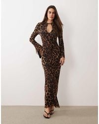 ASOS - Printed Mesh Asymmetric Angel Sleeve Maxi Dress - Lyst