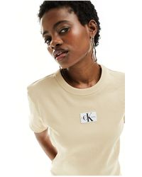 Calvin Klein - Woven Label Logo Ribbed T-shirt - Lyst
