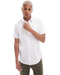 ASOS - Camicia elegante a maniche corte slim bianca con dettagli a pieghe - Lyst