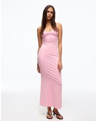 Bershka - Ruched Strap Midi Dress - Lyst