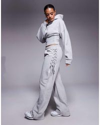 Kaiia - Cotton Rich Lace Up Side Detail Wide Leg joggers Co-ord - Lyst