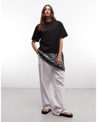 Noisy May - Oversized T-shirt With Asymm Satin Lace Hem Underlay - Lyst