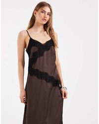 Pieces - Satijnen Maxi Cami-Jurk Met Kanten Rand - Lyst