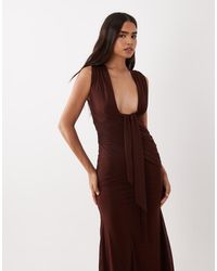 ASOS - Stretch Chiffon Scarf Detail Plunge Draped Maxi Dress - Lyst