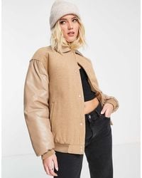 ASOS - Varsity Bomberjack Met Mouwen Van Imitatieleer - Lyst