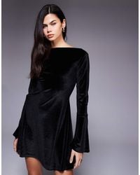 ASOS - Velvet Flute Sleeve Slash Neck Mini Dress With Open Back Detail - Lyst