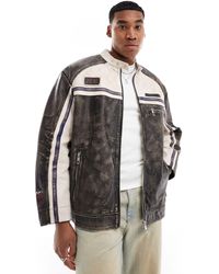 ASOS - Real Leather Motocross Jacket With Badges - Lyst