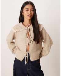 Glamorous - Tie Front Ruffle Collar Cardigan - Lyst