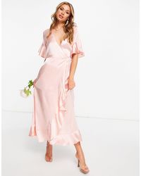 AX Paris Wedding Guest Satin Ruffle Wrap Maxi Dress - Pink
