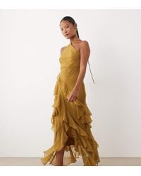 ASOS - Asos Design Petite Bias Cut Maxi Dress With Full Hem Cut Ruffles And High-low Hem - Lyst