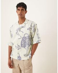ASOS - Chemise oversize coupe carrée avec col à revers et imprimé pique-nique - crème - Lyst