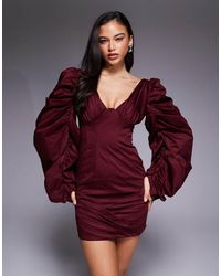 ASOS - Structured Volume Sleeve Mini Dress With Pleated Skirt - Lyst