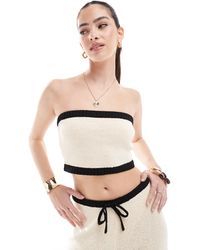 4th & Reckless - Knitted Contrast Bandeau Beach Crop Top Co-ord - Lyst