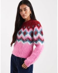 ASOS - Power Shoulder Fairisle Brushed Jumper - Lyst