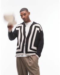 TOPMAN - Knitted Crochet Vertical Stripe Button Through Long Sleeve Shirt - Lyst