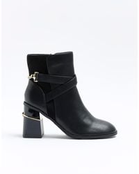 River Island - Wide Fit Block Heeled Boots - Lyst