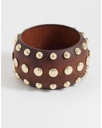 Mango - Bracelet jonc en bois à clous - Lyst