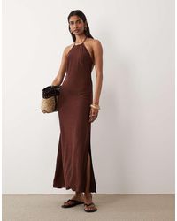 Miss Selfridge - Linen Look Halter Maxi Dress - Lyst