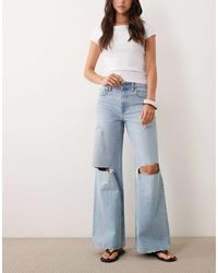Abercrombie & Fitch - High Rise Wide Jeans With Knee Rips - Lyst