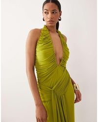 ASOS - Super Plunge Slinky Maxi Dress With Asymmetric Drape Detail - Lyst