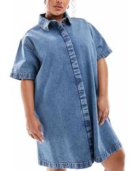 ASOS - Asos Design Curve Short Sleeve Denim Shirt Dress - Lyst