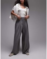 TOPSHOP - Pantaloni Sartoriali A Vita Alta E Fondo Super Ampio Grigi Con Pieghe - Lyst