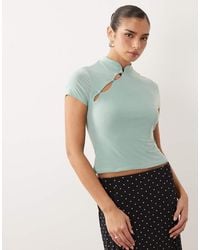 ASOS - Fitted Short Sleeve Top With Rouleau Loop Buttons Detail - Lyst
