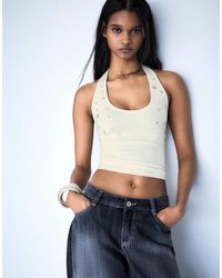 Bershka - Halter Neck Top With Buttons - Lyst