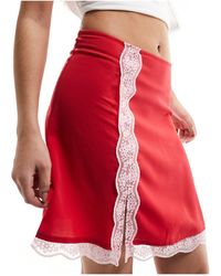 Monki - Lace Trim Mini Skirt With Thigh Split - Lyst