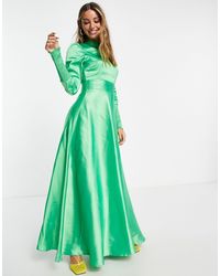 ASOS - Long Sleeve Satin Maxi Tea Dress With Gathered Waist And Shirred Cuffs - Lyst