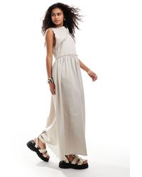 Collusion - Vestido Largo Amplio Con Bajo Sin Rematar De Sarga De -Gris - Lyst