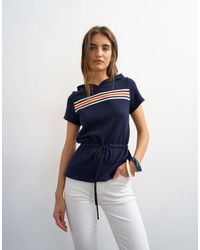 TOPSHOP - Gebreide Sportieve Getailleerde Top Met Korte Mouwen, Capuchon En Strepen - Lyst