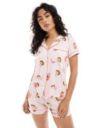 Chelsea Peers - Pigiama Con Pantaloncini E Camicia A Maniche Corte Con Rever E Stampa Di Porcospini - Lyst