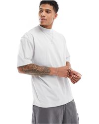 ASOS - Camiseta gris extragrande con cuello alzado - Lyst