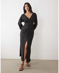 Forever New - Satin V-neck Batwing Slit Front Maxi Dress - Lyst