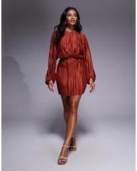 ASOS - Plisse Blouson Sleeve And Waist Mini Dress - Lyst