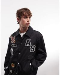 AllSaints - Soundman Embroidered Patch Logo Varsity Jacket - Lyst