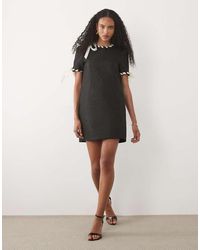 Sister Jane - Camille Jacquard Short Sleeve Mini Dress With Ribbon Trim - Lyst