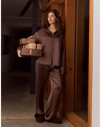 4th & Reckless - Pantalon ample d'ensemble en satin à taille élastique - chocolat - Lyst