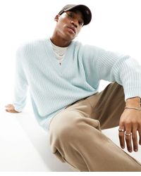 ASOS - Knitted Relaxed Fisherman Rib Jumper With V Neck - Lyst