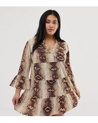 AX Paris Snake Print V Neck Shift Dress - Gray