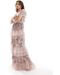 Maya - Embellished V Neck Tiered Maxi Dress - Lyst