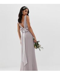 TFNC London Sateen Bow Back Maxi Bridesmaid Dress In Grey - Gray