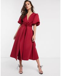 asos design crop top midi prom dress with twist detail