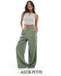 ASOS - Asos design petite - pantalon taille haute à pinces en lin mélangé - kaki - Lyst