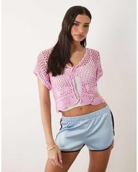 Kiwi & Co - Handknit Dainty Crochet Tie Front Top - Lyst