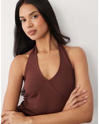 ASOS - Cotton Plunge Halter Top - Lyst