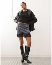 Noisy May - Satin Mini Skirt With Lace Trim - Lyst