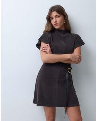 ASOS - Soft Cord High Neck Belted Mini Dress - Lyst