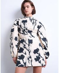 TOPSHOP - Getailleerde Mini-Jurk Met Ballonmouwen - Lyst